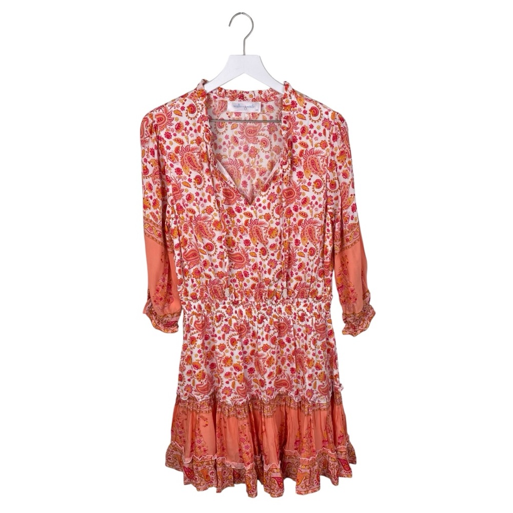 Walker & Wade Ibiza Mini Dress Size Medium Orange Pink Floral Bohemian Beachy